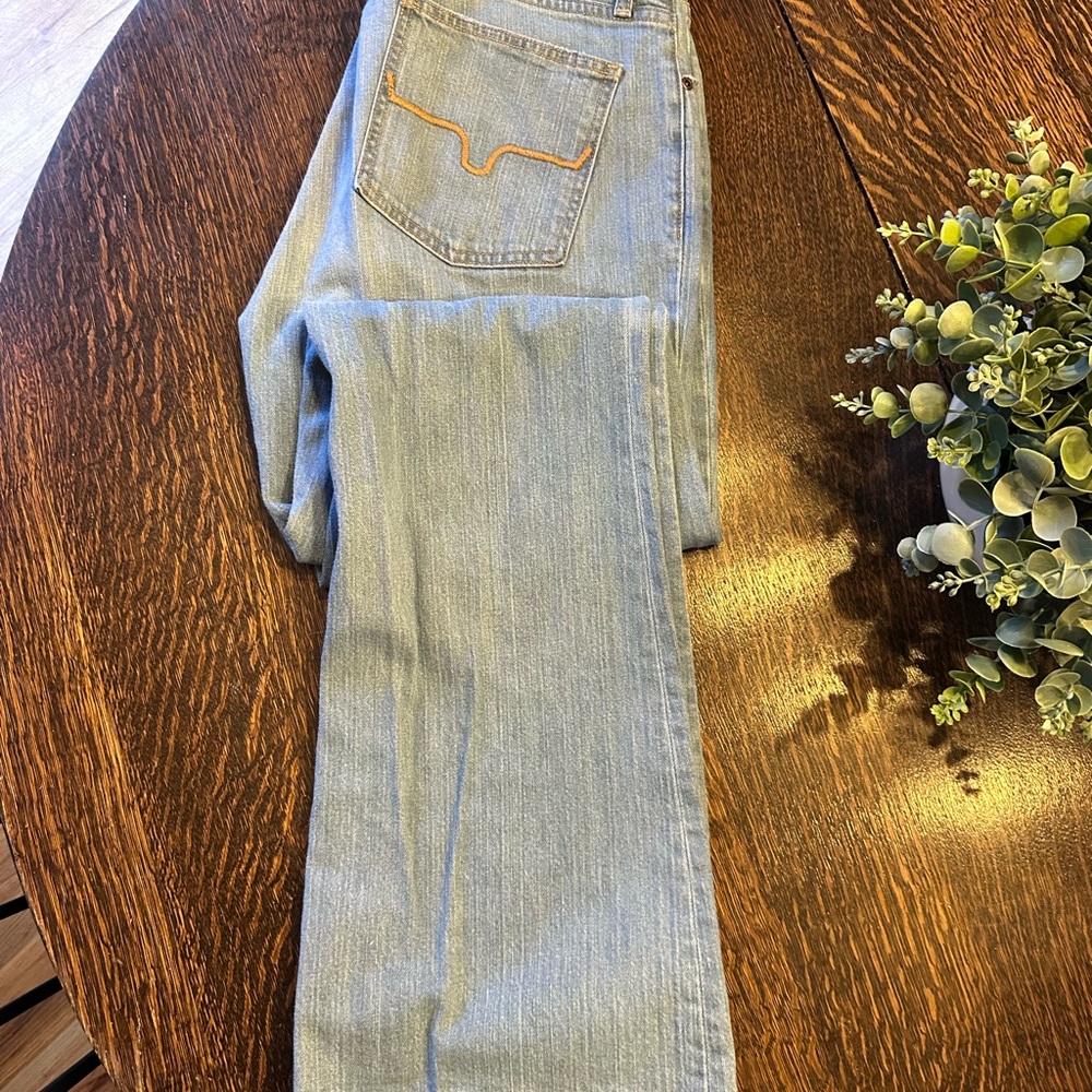 Kimes JENNIFER DISTRESSED Light Blue Denim Jeans with Orange Stitching 14/36